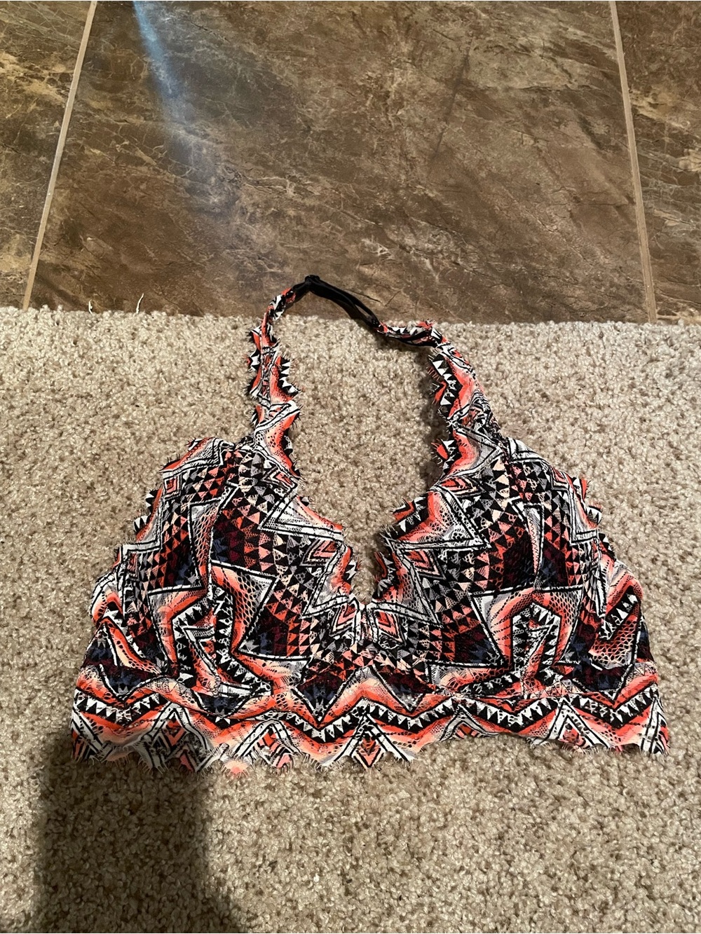 PINK Victoria's Secret Coral Black Geo Halter Bralette